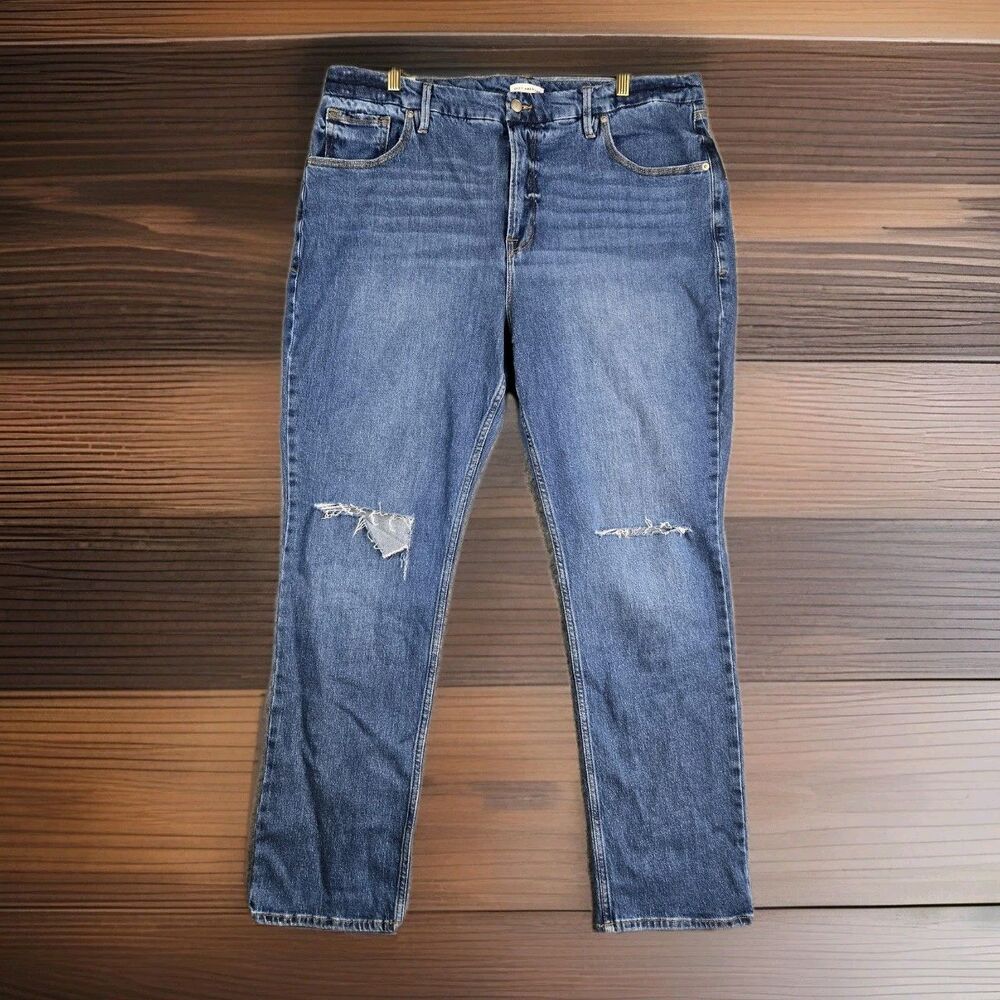 Good American 90s Icon Straight Jeans Size 16 Ripped Distressed Indigo Grunge